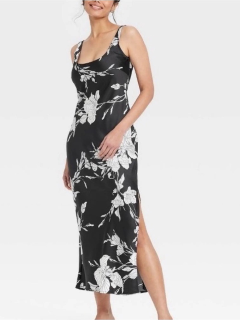 a new day Black Maxi Slip Dress with White Floral Print s